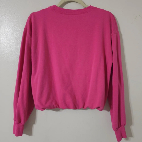 MAEVE Hot Pink Crewneck Cropped Sweatshirt, Faux Knot Twisted Front Hem, XS - Picture 6 of 14